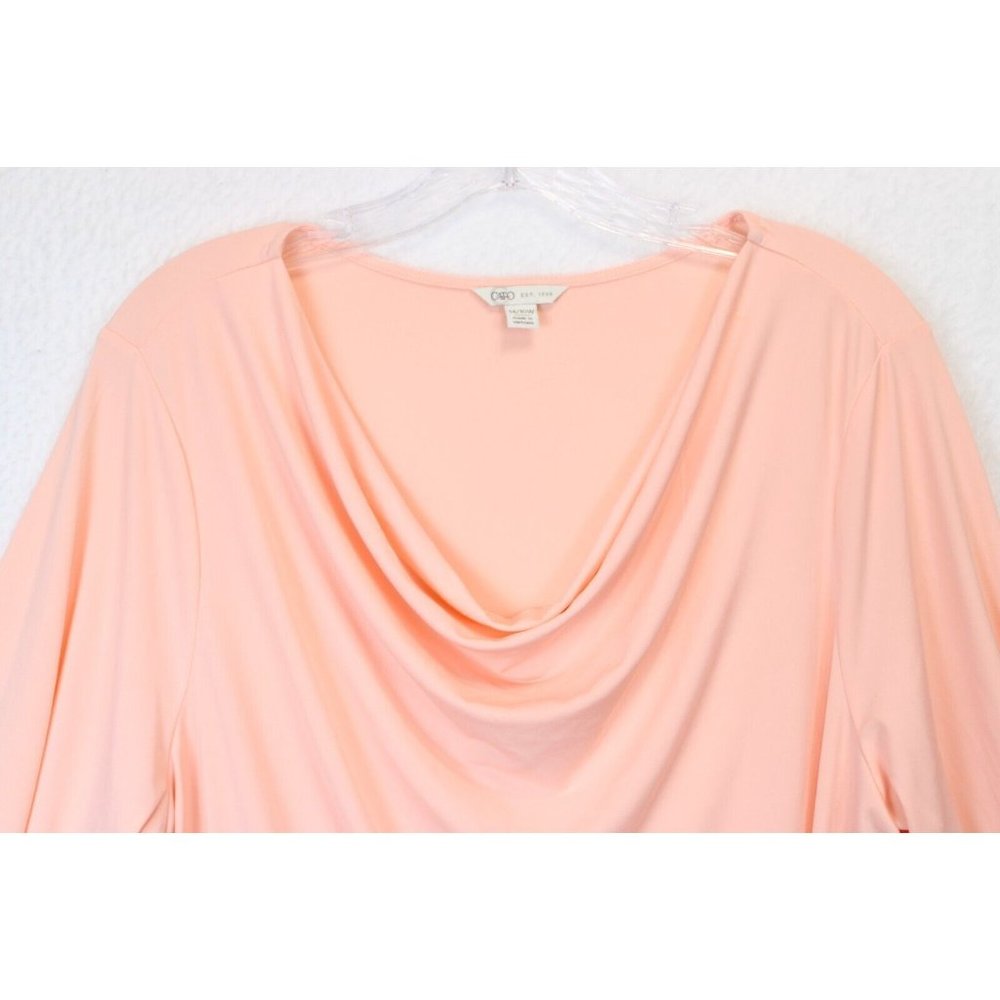 Cato Knit Top Women 14 / 16 Zipper Accent Jewel Neckline Peachy Pink Cottagecore - Picture 3 of 11